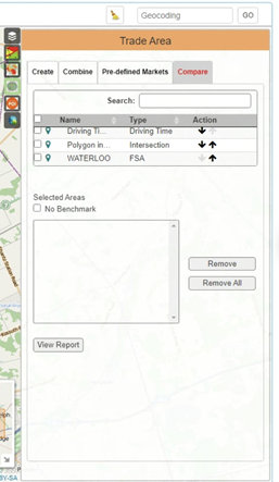 Up Down Arrows In Compare Tab in Trade Area section of Mapping Centre for  Ease of Use