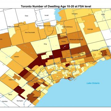 Toronto Number of Dwelling Age 10-20 at FSA level (2021). This shows Toronto's development over the last few decades.