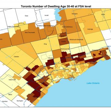 Toronto Number of Dwelling Age 30-40 at FSA level (2021). This shows Toronto's development over the last few decades.