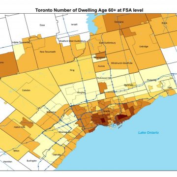 Toronto Number of Dwelling Age 60+ at FSA level (2021). This shows Toronto's development over the last few decades.